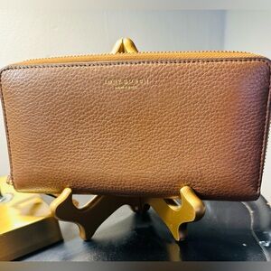 Tory Burch Leather Zip Around Wallet in Camel